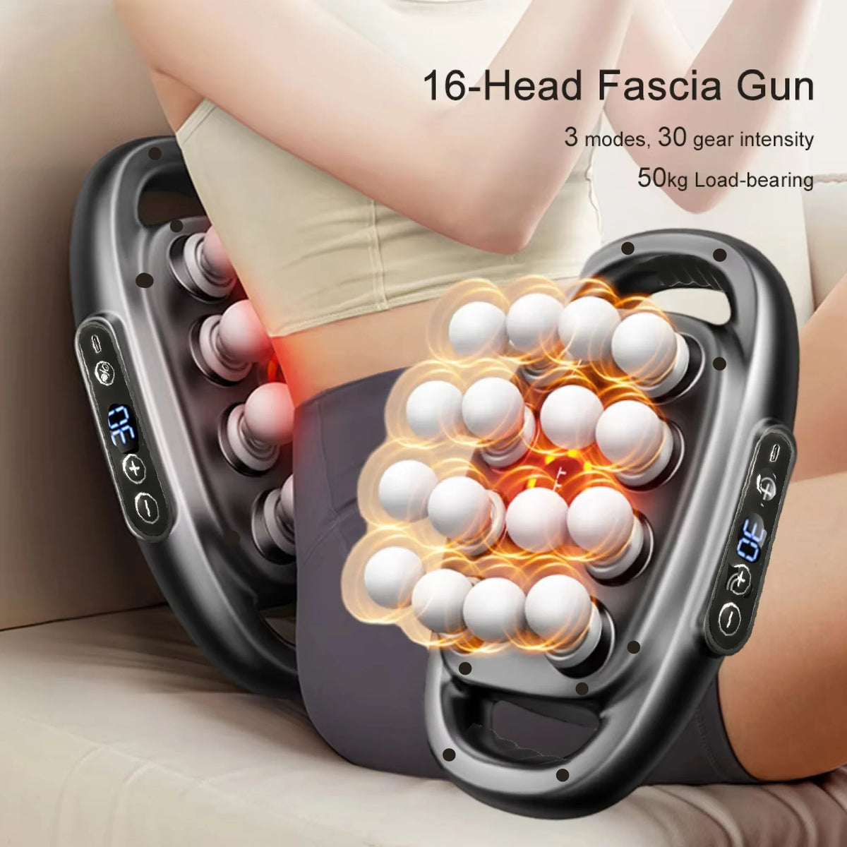 Deep Tissue Massage Gun with 16 Heads - Electric Muscle Percussion Massager for Back, Shoulders, Legs & Feet