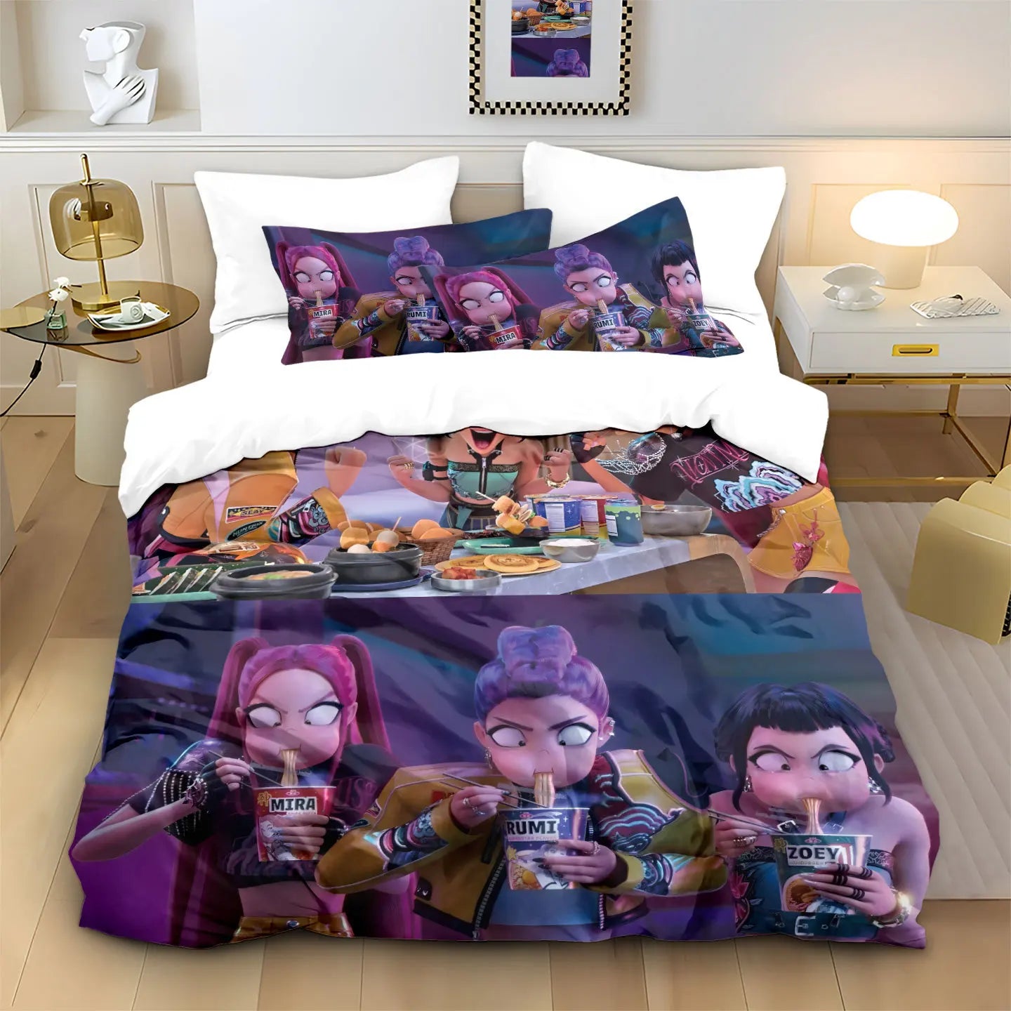Anime Demon Hunter Zoey Mira Duvet Cover Set 3D Print Bedding for Girls Kids Teens Adults Single Double King