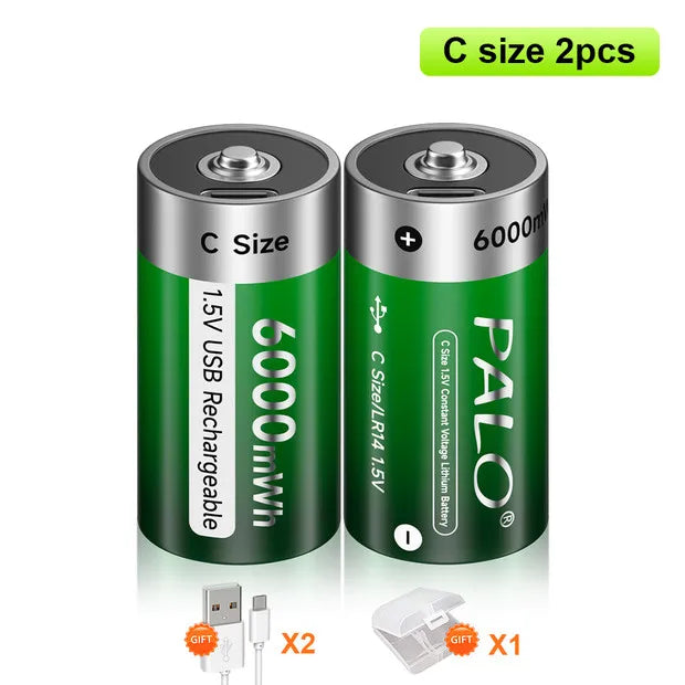 USB-C Rechargeable C-Size Li-Ion Battery 2500mAh (LR14)
