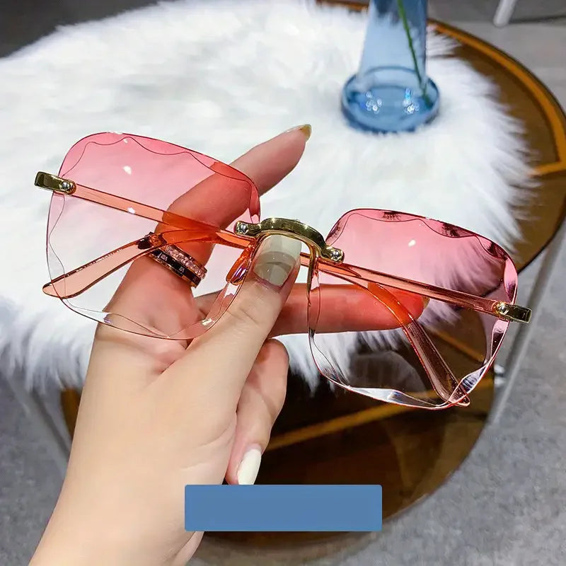Square Rimless Women's Red Sunglasses - Mirror Lens UV400 Fashion Shades