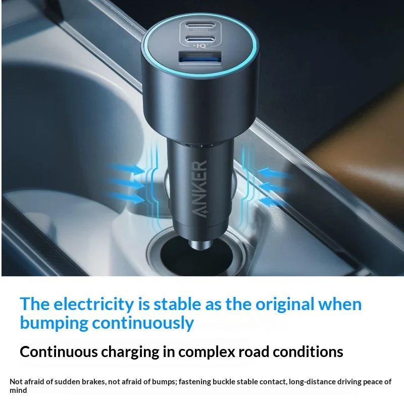 167.5W 3-Port Fast Car Charger — 2 USB-C PD + 1 USB-A QC3.0 High-Speed Car Adapter for Travel
