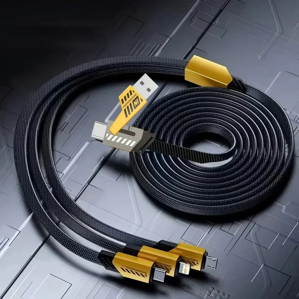 2-in-3 240W Nylon Braided Multiport Fast Charging Cable — USB-A & USB-C Input to USB-C, Lightning & Micro USB