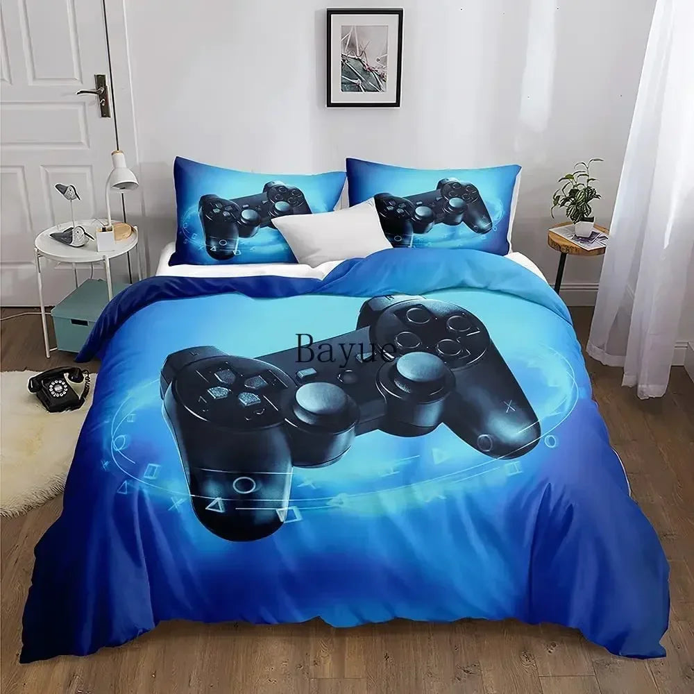 Gamer Bedding Set 3-Piece Duvet Cover & 2 Pillowcases – Video Game Controller Design for Kids & Teens