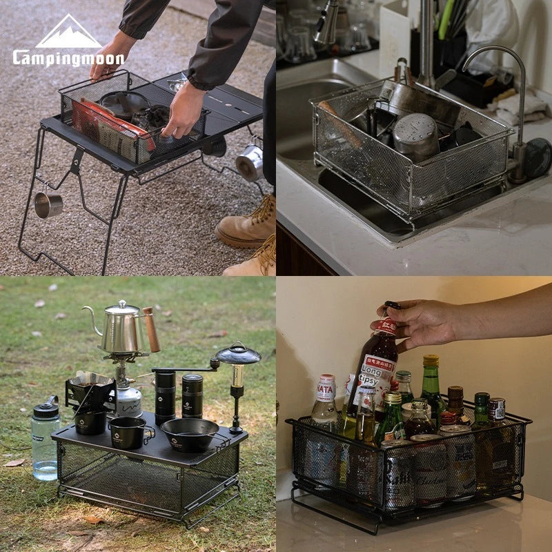 Foldable Iron Mesh Storage Basket for Camping & IGT Tables – 8.5L Collapsible Organizer (14.2 x 9.8 x 5.9 in / 360 x 248 x 150 mm)