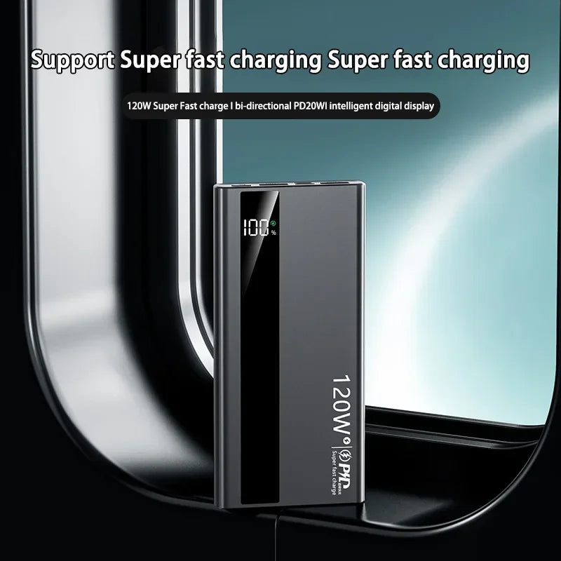 500000mAh 120W Fast Charging Power Bank PD 20W 4-Port USB Metal Portable Powerbank