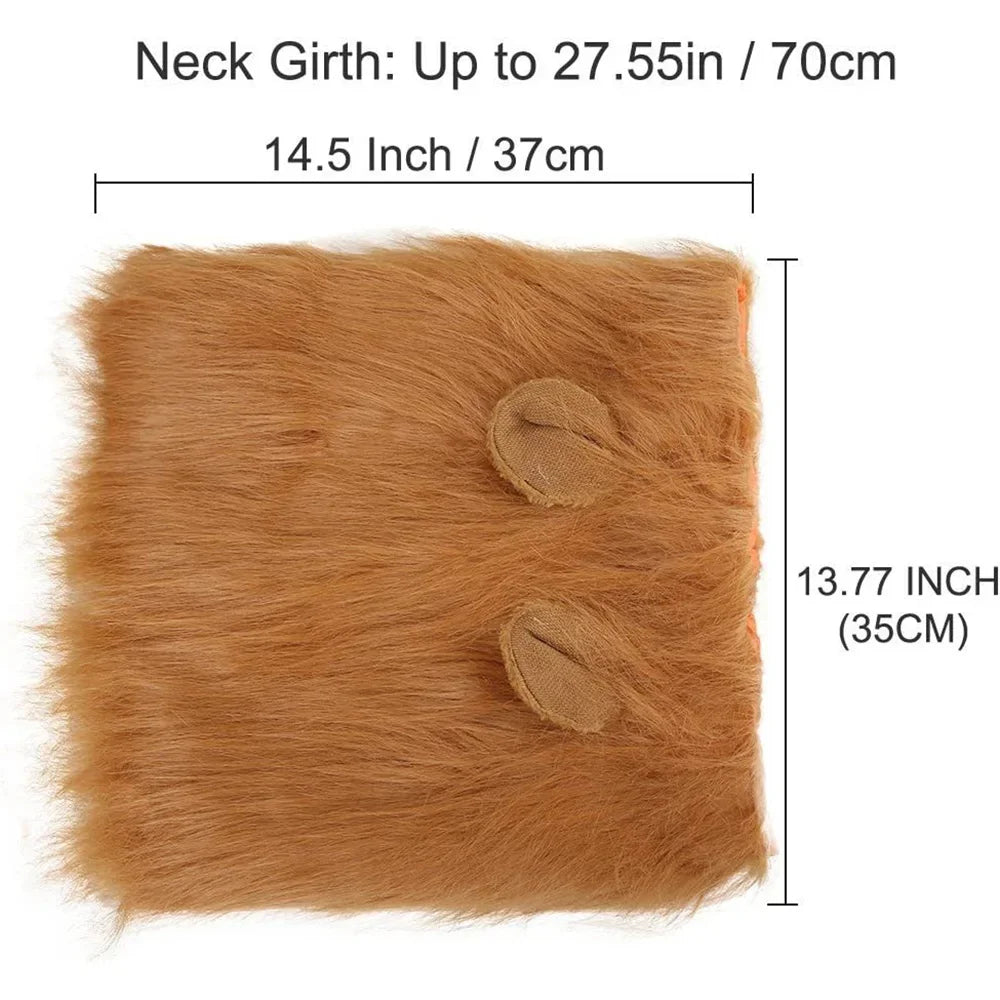 Realistic Lion Mane Dog Costume Wig with Ears – Adjustable Fit for Medium to Large Dogs (Neck 13–29 in / 33–74 cm)