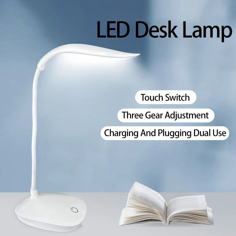 LED Reading Desk Lamp Portable USB Rechargeable Touch Dimmable Eye-Care Table Lamp 360° Adjustable for Office & Study