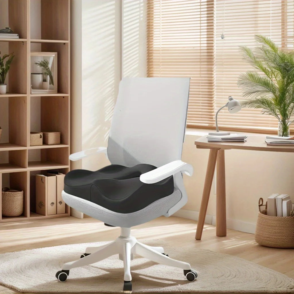 Ergonomic Memory Foam Coccyx Tailbone Cushion for Office Chair & Car, Curved Lumbar Seat Pad (15.75 x 13.39 x 3.15 in / 40 x 34 x 8 cm)