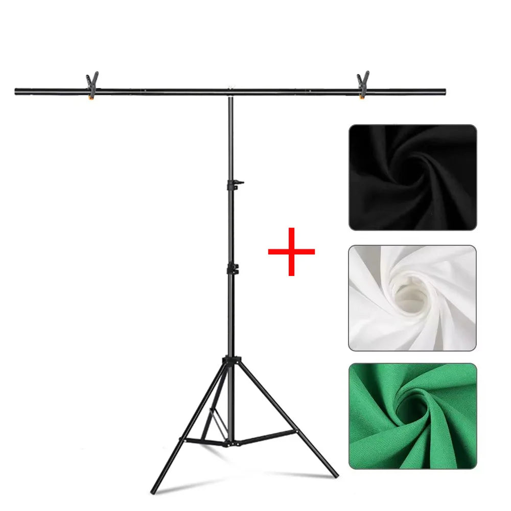 T-Shape Backdrop Stand Kit with 63 x 79 in (1.6 x 2.0 m) Green Screen Background Cloth – Adjustable Aluminum Photo Studio Frame