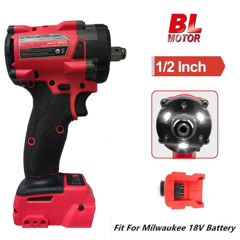 Brushless 500 N·m 1/2-Inch (12.7 mm) Impact Wrench Cordless Electric Driver 4-Gear Compatible with 18V Li-ion Battery