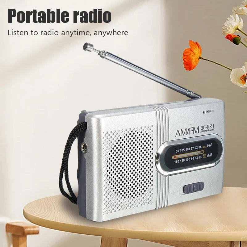 Mini AM FM Portable Radio - Battery-Operated Pocket Radio with Speaker, Compact 3.78 x 2.28 x 0.91 in (96 x 58 x 23 mm)