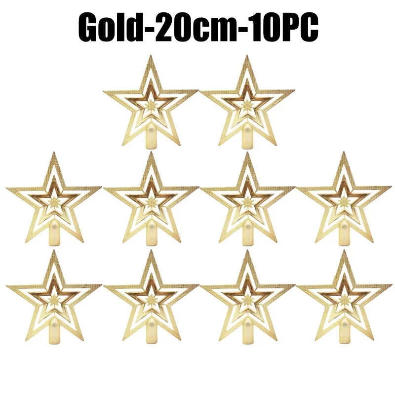 Star Christmas Tree Topper Gold & Red Shimmer 4 in / 8 in (10 / 20 cm) Holiday Tree Decoration