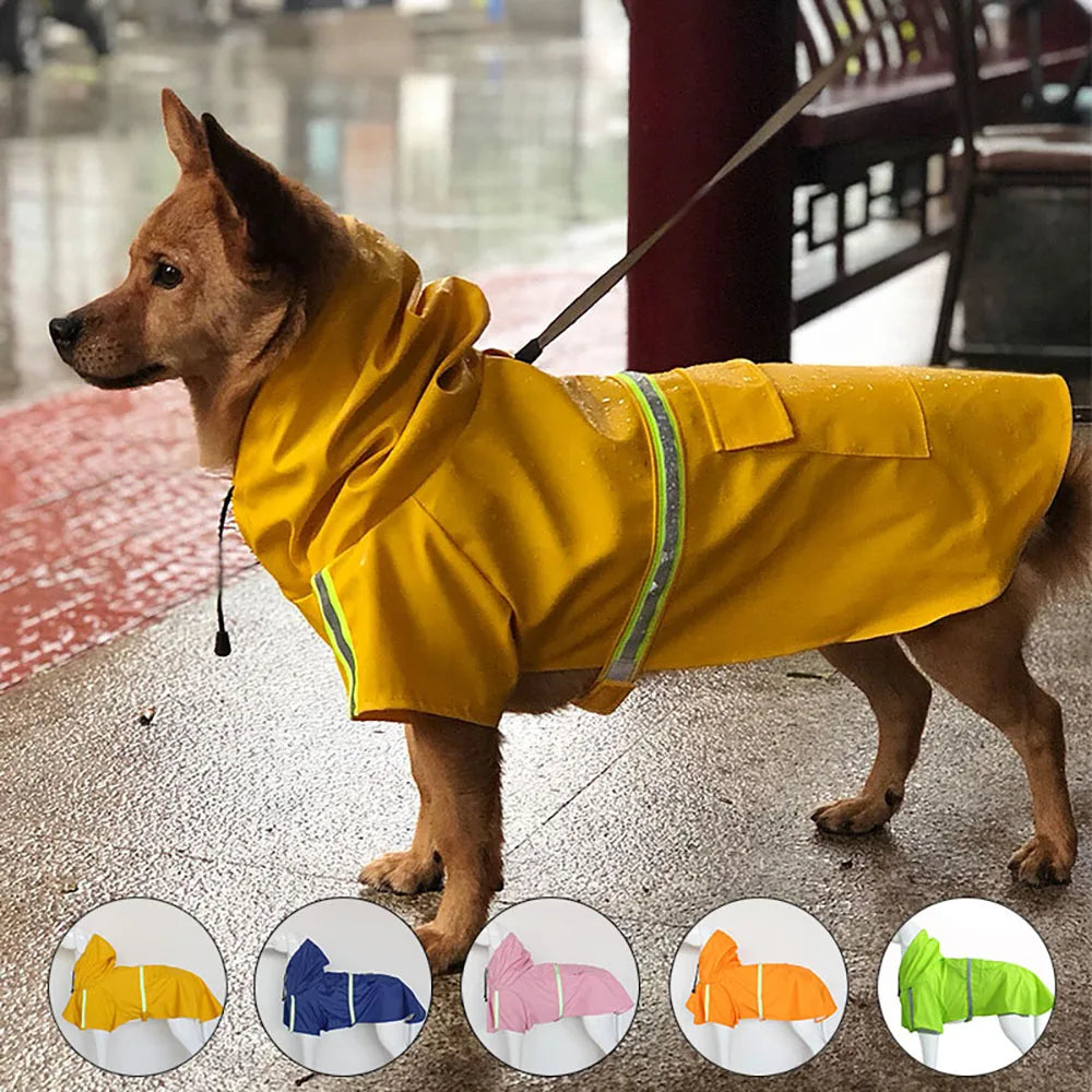 Large Waterproof Hooded Dog Raincoat, Reflective Windproof Corgi Cloak Style Puppy Jacket
