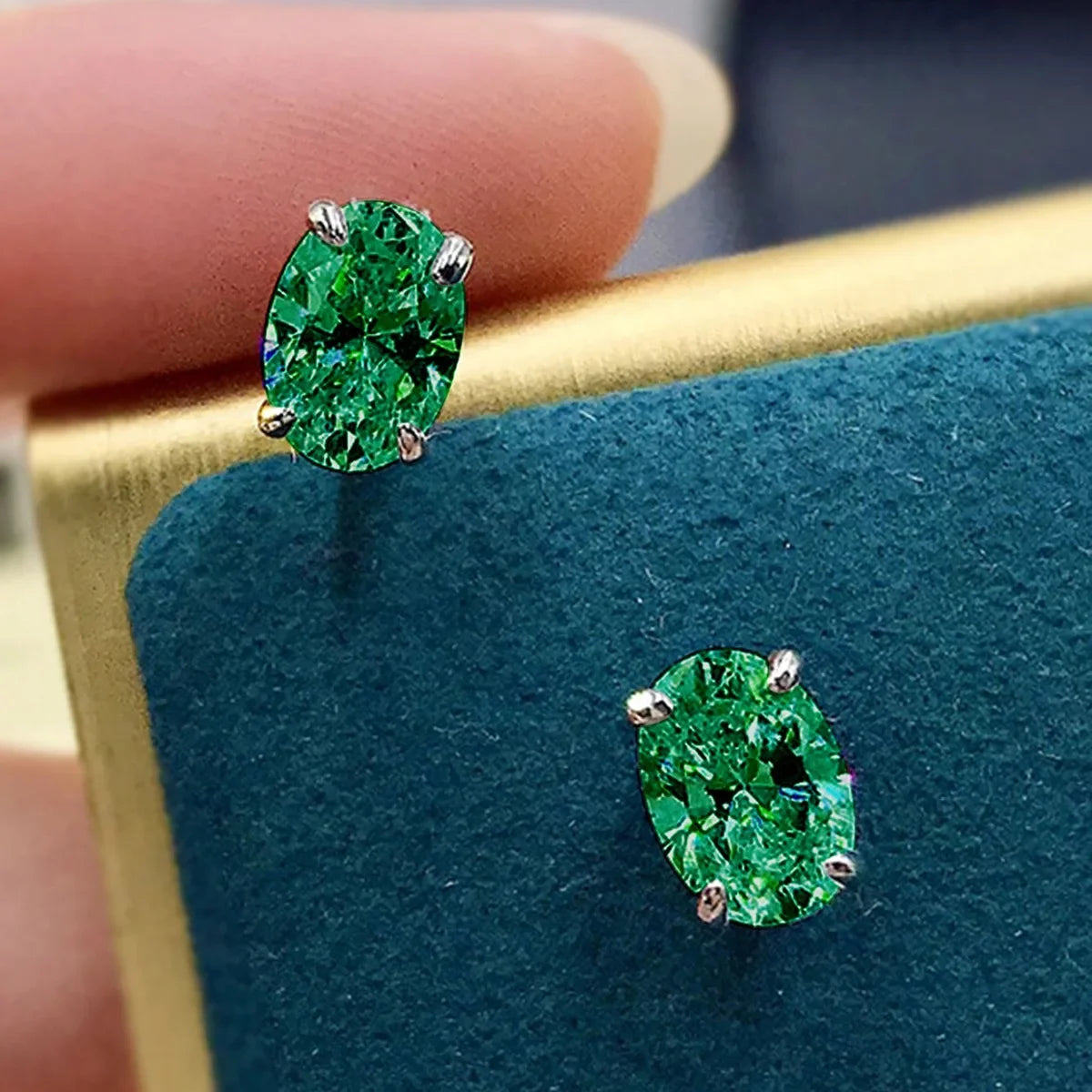 Oval Cubic Zirconia Four-Claw Stainless Steel Stud Earrings for Women - No-Fade Jewelry Gift
