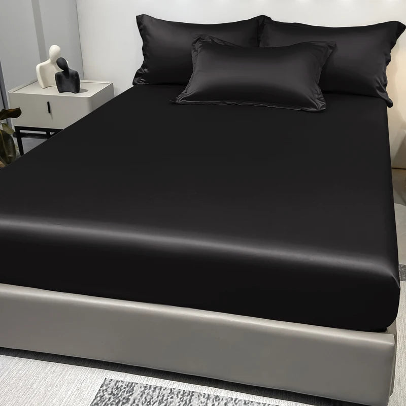 Satin Ice Silk Solid Fitted Sheet — 1-Piece Bed Sheet (Pillowcase Not Included)