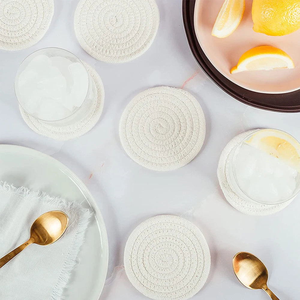 Woven Cotton-Linen Drink Coaster - Heat Resistant, Absorbent Cup Mat for Tabletop Protection