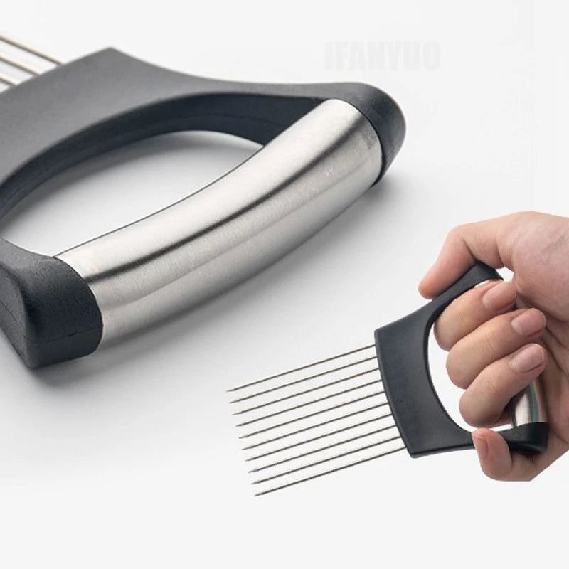 Colorful Onion Slicer with Stainless Steel Holder – Hands-Free Vegetable & Potato Chopper