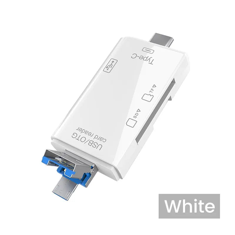 6-in-1 USB Type-C OTG Card Reader – MicroSD/TF & USB Adapter for Phones, Tablets, Laptops (USB 2.0)