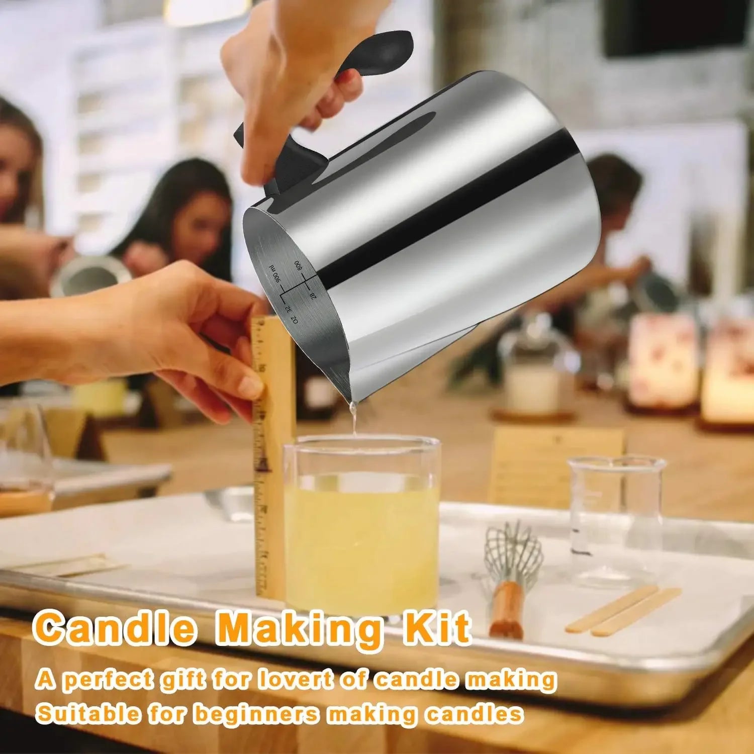 DIY Candle Making Kit with 500W Electric Hot Plate, 900ml/600ml Stainless Steel Melting Pot, Thermometer & Candle Tins