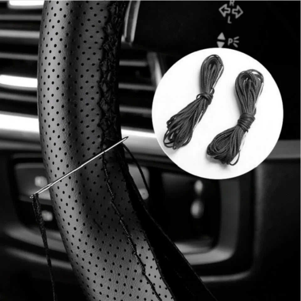 Microfiber Leather Steering Wheel Cover with Needle & Braid — Skid-Proof Car Interior, Fits 14–16 in (36–41 cm)
