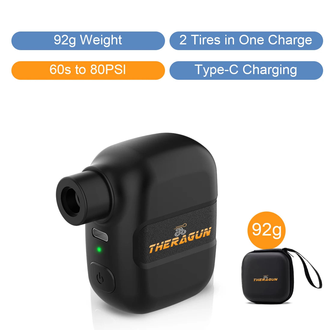 Mini Rechargeable Electric Bike Pump 100PSI Type-C Portable Air Inflator for Schrader & Presta Valves