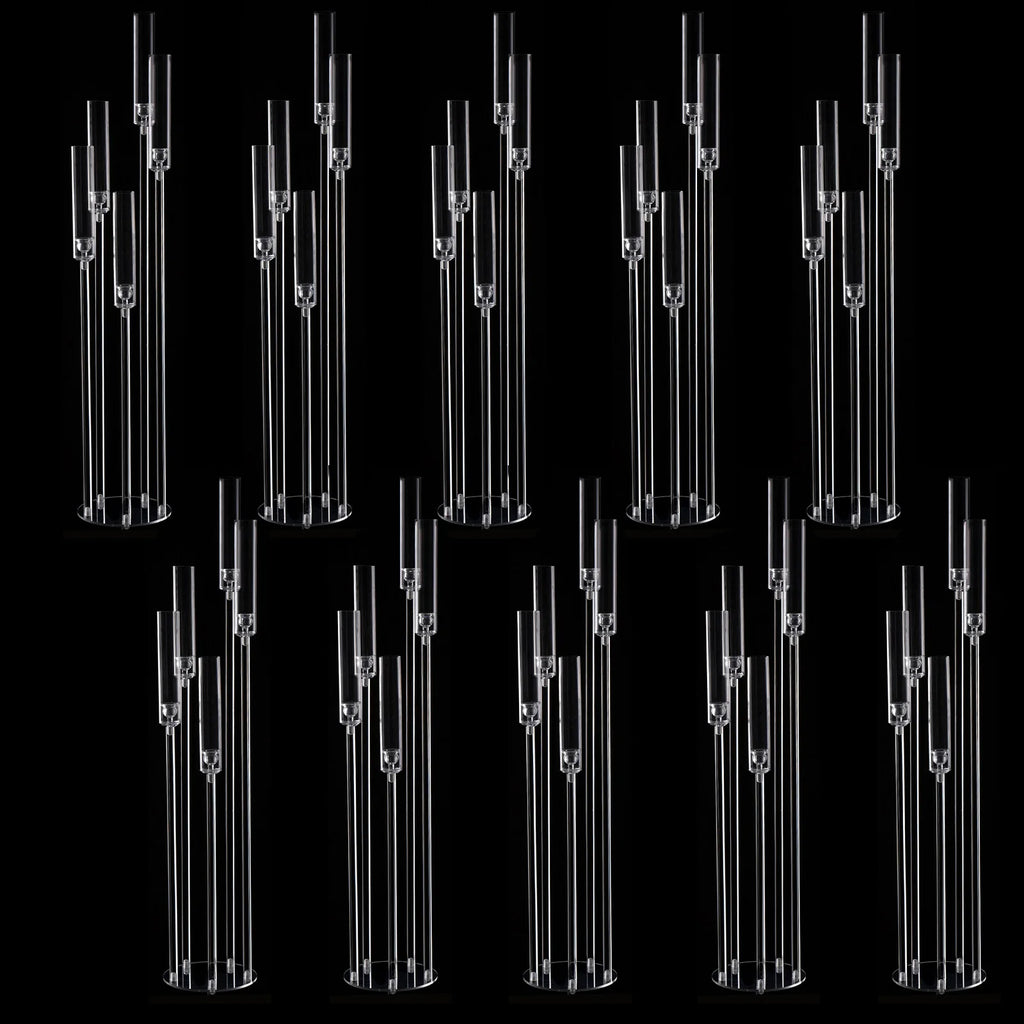 10-Pack Clear Acrylic 5-Arm Floor Candelabra 45.7in (116cm) – Wedding Table & Ceremony Centerpiece Candlestick Holder (LED Taper Compatible)