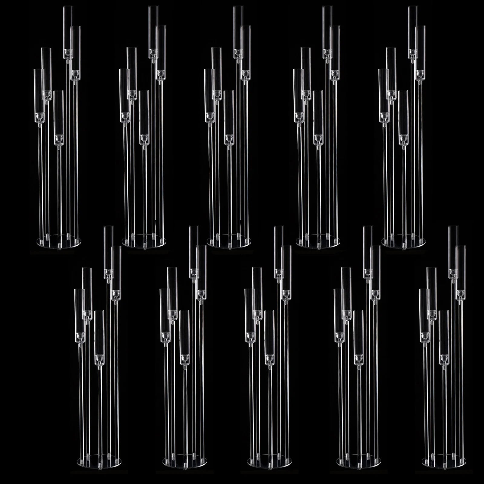 10-Pack Clear Acrylic 5-Arm Floor Candelabra 45.7in (116cm) – Wedding Table & Ceremony Centerpiece Candlestick Holder (LED Taper Compatible)