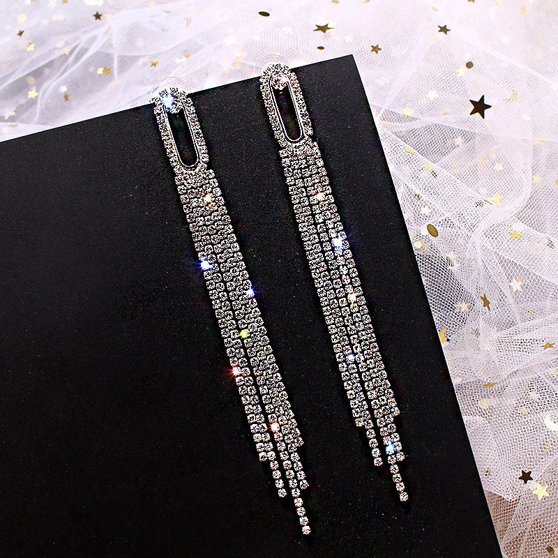 Cubic Zirconia Geometric Drop Tassel Earrings for Women Vintage Party Dangle Earrings