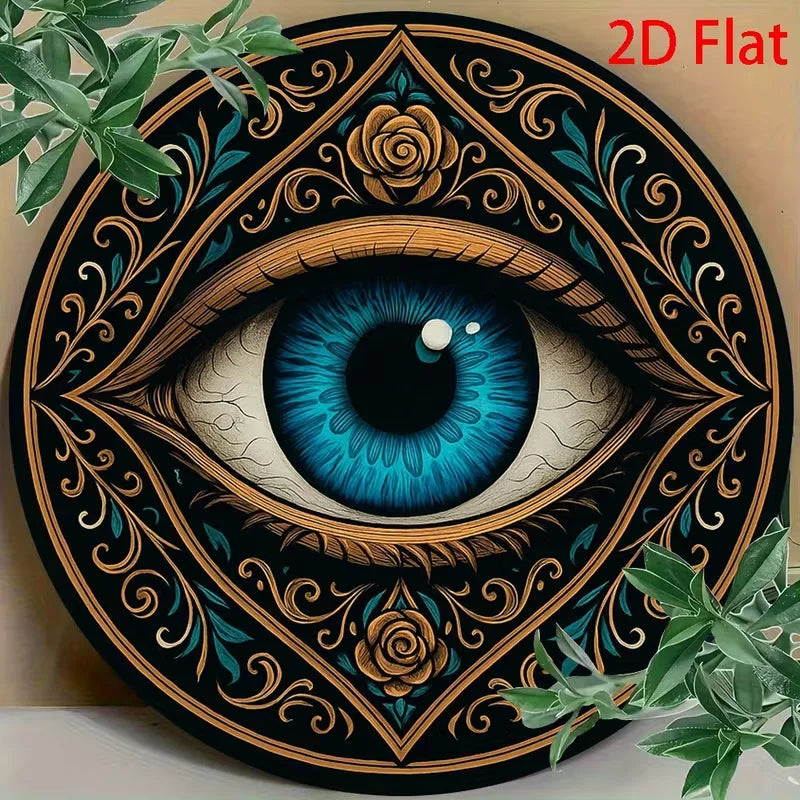 Evil Eye Tin Wall Decor - Boho Rustic Mandala Trident Metal Sign