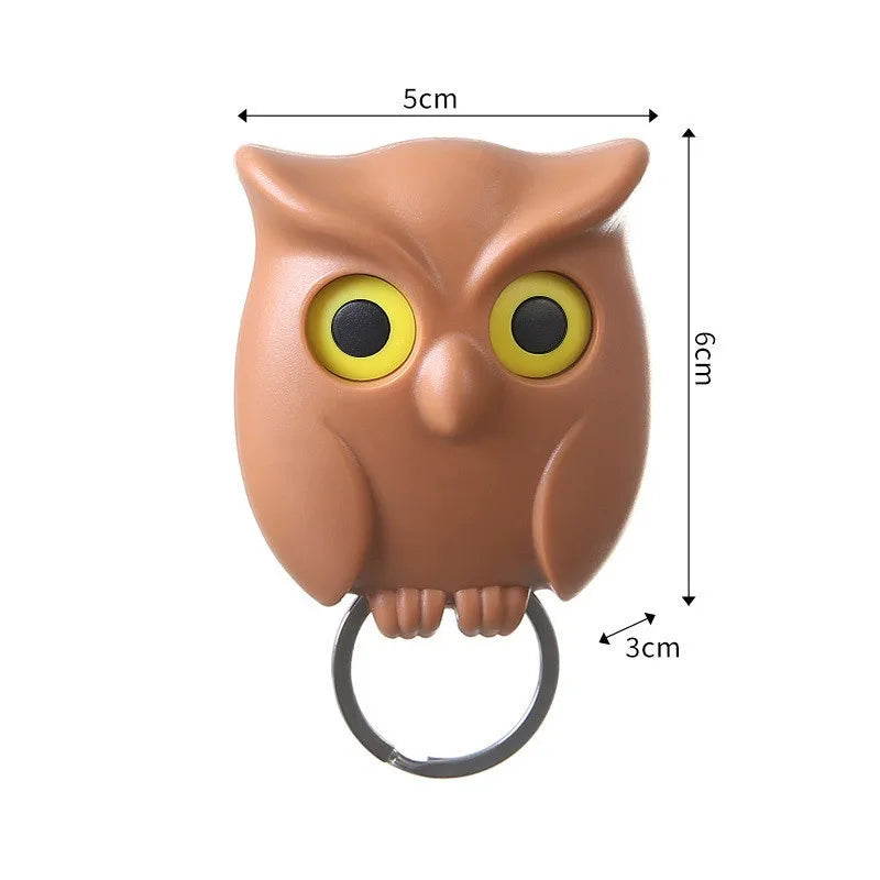 Cartoon Owl Magnetic Keychain and No-Punch Wall Hook - Blinking LED Key Storage for Kitchen & Home