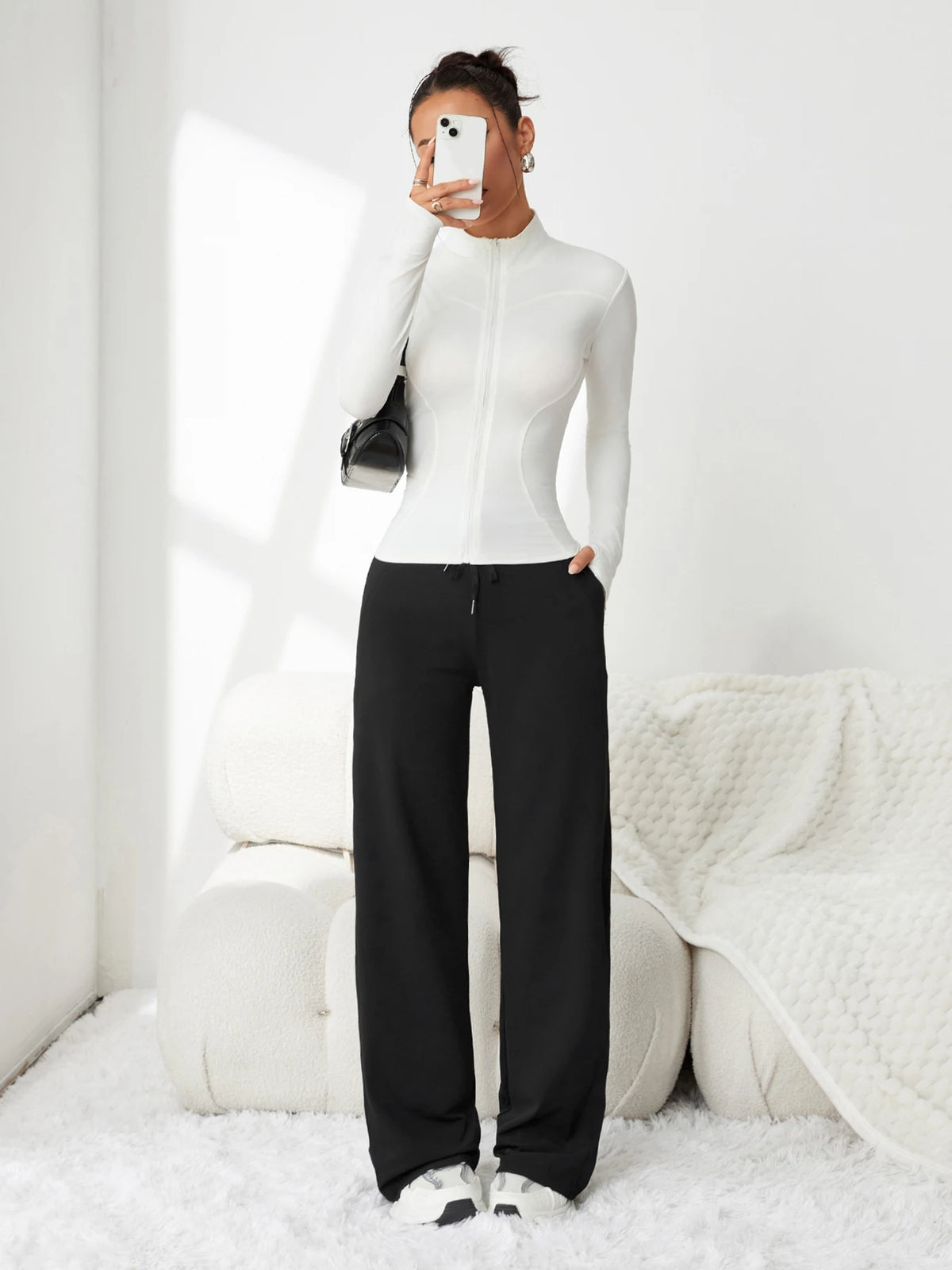 Women's High-Waist Drawstring Striped Pants, Slim Stretch Knit Pencil Pants for Yoga & Casual Wear