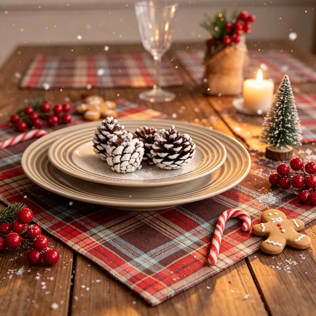 Christmas Tartan Plaid Placemats - 2/6/12 Pack Washable Table Mats for Holiday Dining & Party Decor