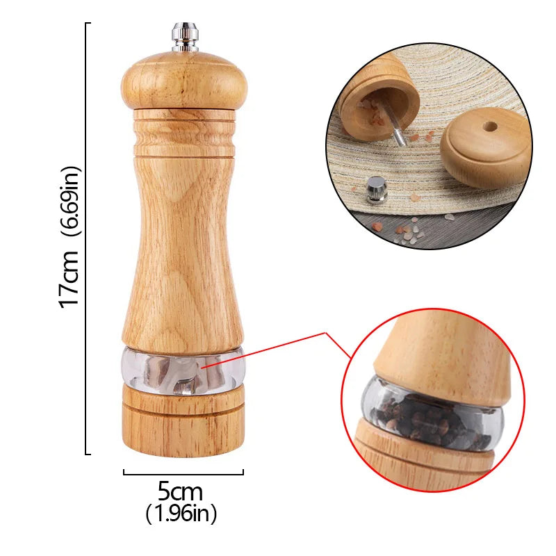 6.7-Inch (17 cm) Manual Pepper Grinder – Rubberwood & Acrylic Salt & Pepper Mill, Adjustable Ceramic Grinder, Refillable Spice Shaker