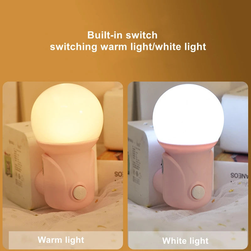 2-Color Dimmable LED Night Light EU/US Plug - Eye-Protection Bedside Lamp for Nursery, Bedroom & Living Room