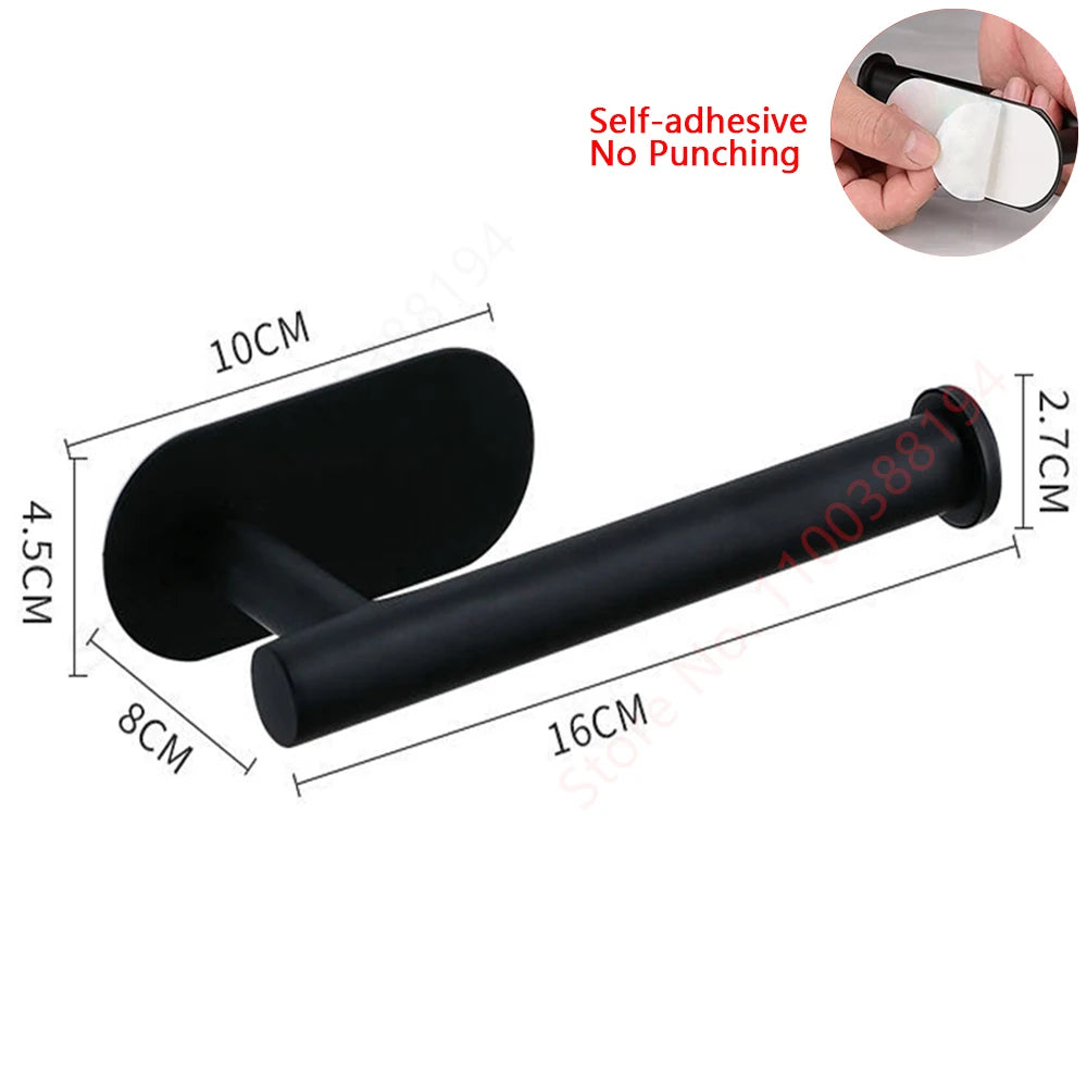 Self-Adhesive Stainless Steel Toilet Paper Holder — No-Drill Wall Mount Tissue & Towel Dispenser (Holds up to 30 cm / 11.8 in)