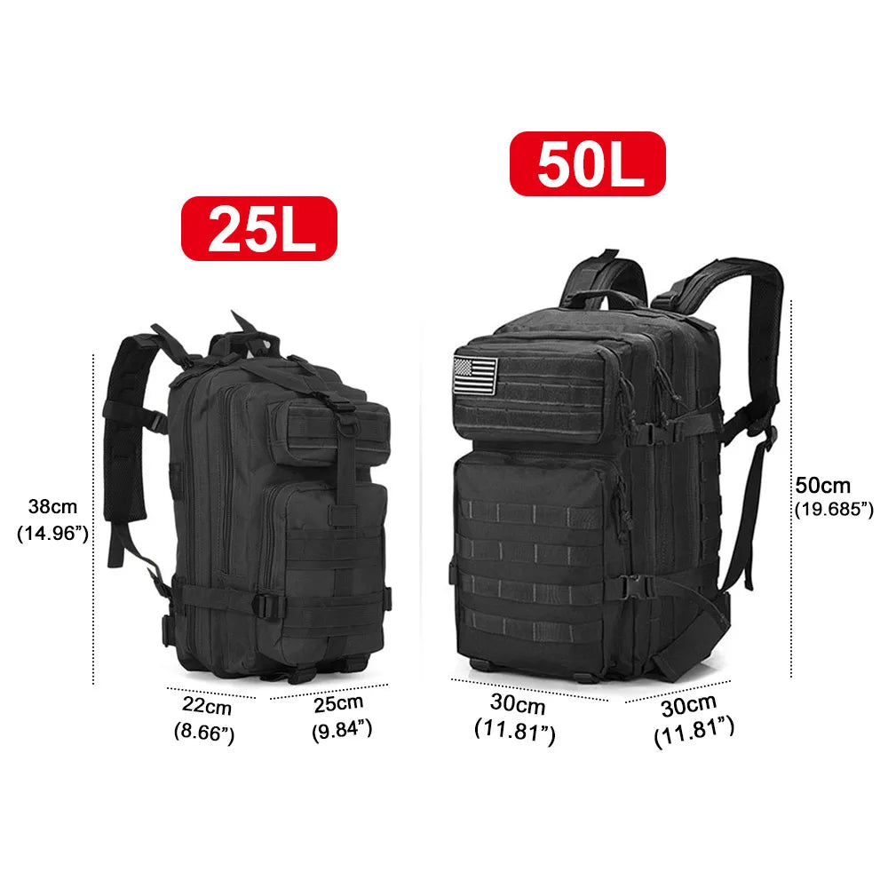 Tactical Backpack 25L/32L/45L Waterproof Large Capacity Travel Rucksack, Multi-Functional Outdoor Hiking & Camping Bag