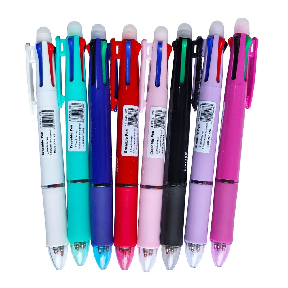 5-in-1 Erasable Multicolor Gel Pen — 4 x 0.7mm Refillable Ballpoint + 0.5mm Mechanical Pencil