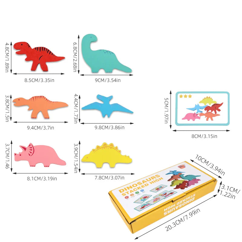 Wooden Dinosaur Stacking Balance Game, Colorful Animal Stacking Blocks Educational Toy for Kids Ages 3+