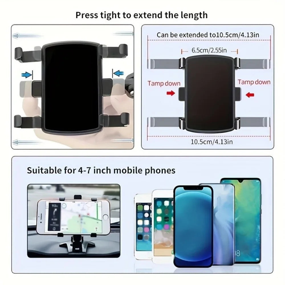 360° Rotating Universal Car Phone Mount – Dashboard & Rearview Clip Holder for 3–7 inch (7.6–17.8 cm) Smartphones