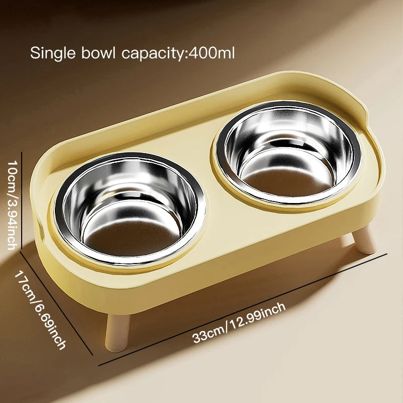 Adjustable Elevated Ceramic Double Pet Bowl for Cats and Small Dogs with Water Dispenser