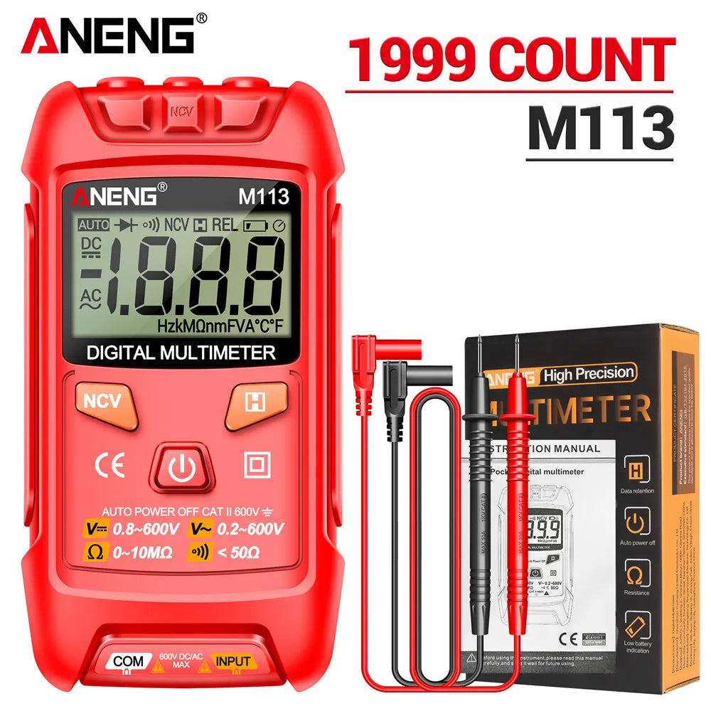 Digital Mini Multimeter 1999-Count AC/DC Voltage Ohm NCV Tester Portable Auto-Ranging Multimeter