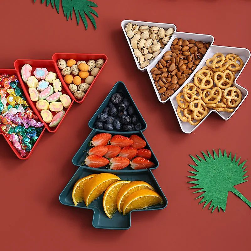 Christmas Tree Snack Plate - Food-Grade Plastic Candy, Nuts & Dry Fruit Tray (26 x 18.5 cm / 10.2 x 7.3 in)