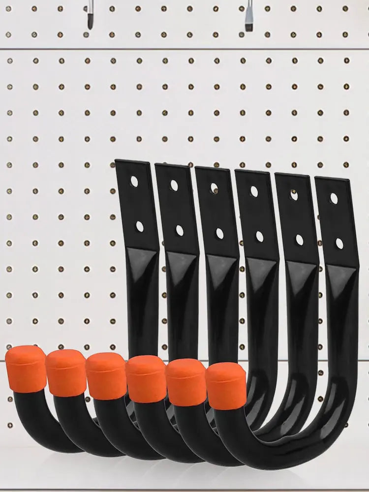 6-Pack Heavy Duty Wall Mount J-Hooks – Garage Hangers for Bikes, Ladders & Garden Tools (30 kg / 66 lb Capacity)