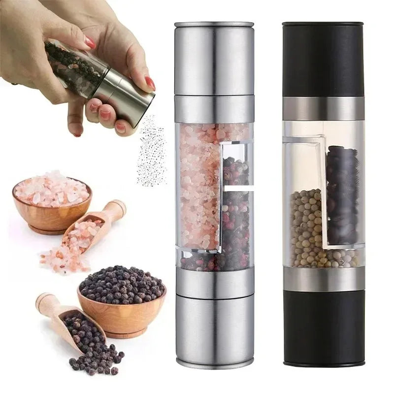 2-in-1 Salt & Pepper Grinder - Manual Stainless Steel Spice Mill with Adjustable Ceramic Grinder