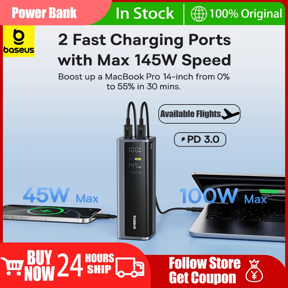 145W 20800mAh Power Bank - PD 100W Fast Charger with Smart Digital Display for Laptop & Phone