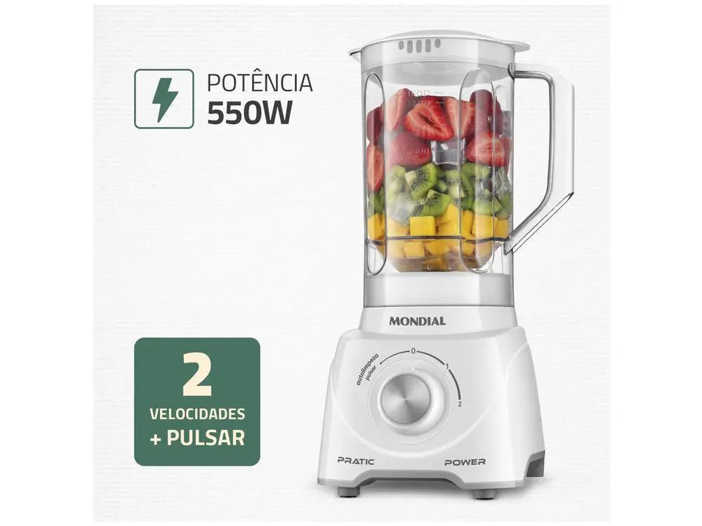Glass Jar Blender 550W 2 Speeds + Pulse, 2.2L (74 fl oz) Total / 1.6L (54 fl oz) Usable, 4 Stainless Steel Blades, Self-Cleaning, White