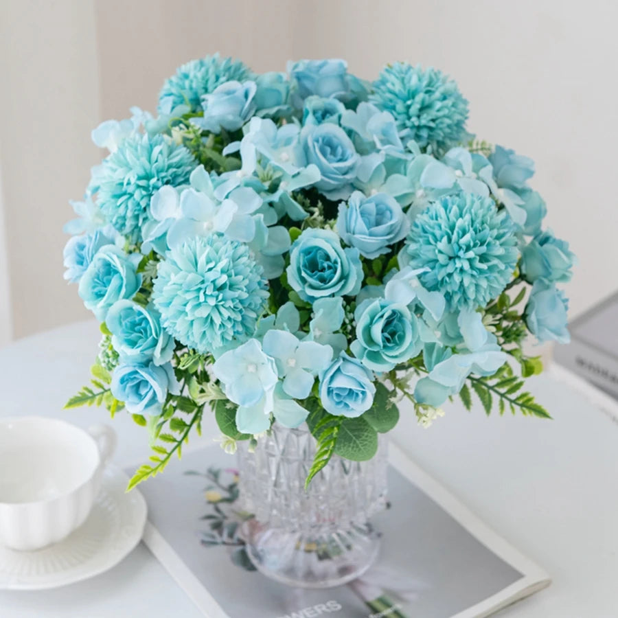 Silk Rose & Chrysanthemum Artificial Flower Bouquet - 2-Pack Wedding, Garden Archway & Home Festival Garland Decor