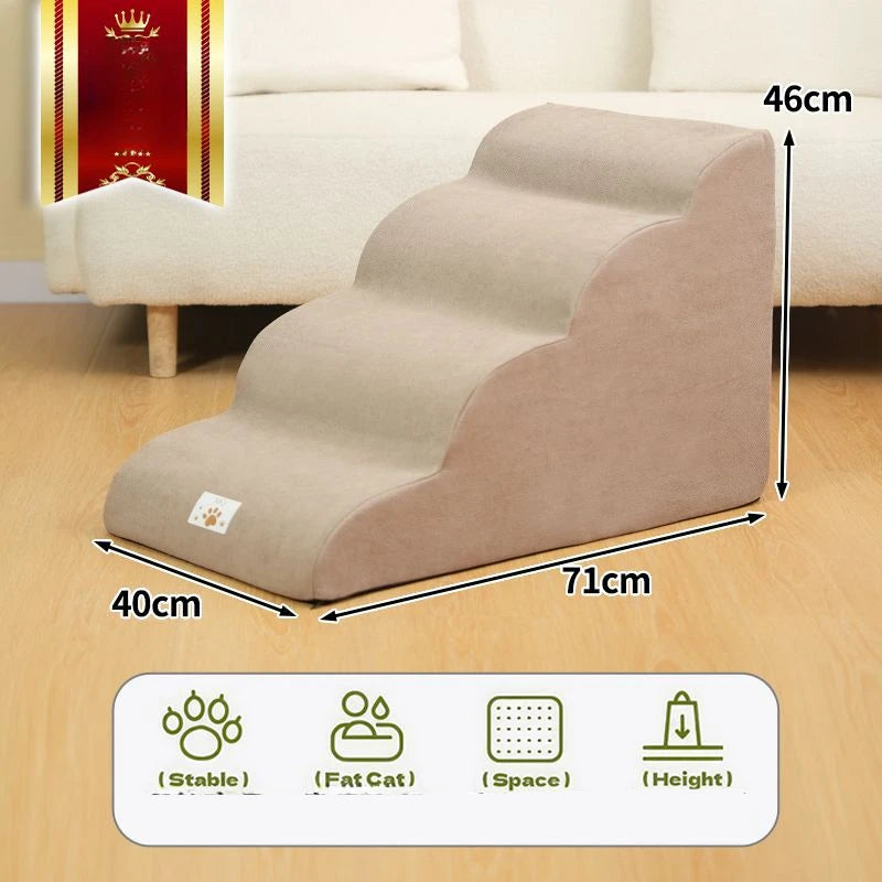 2/3-Step Pet Stairs Ramp for Dogs and Cats – Memory Foam with Removable Washable PU Cover, Sofa Trainer Stairs