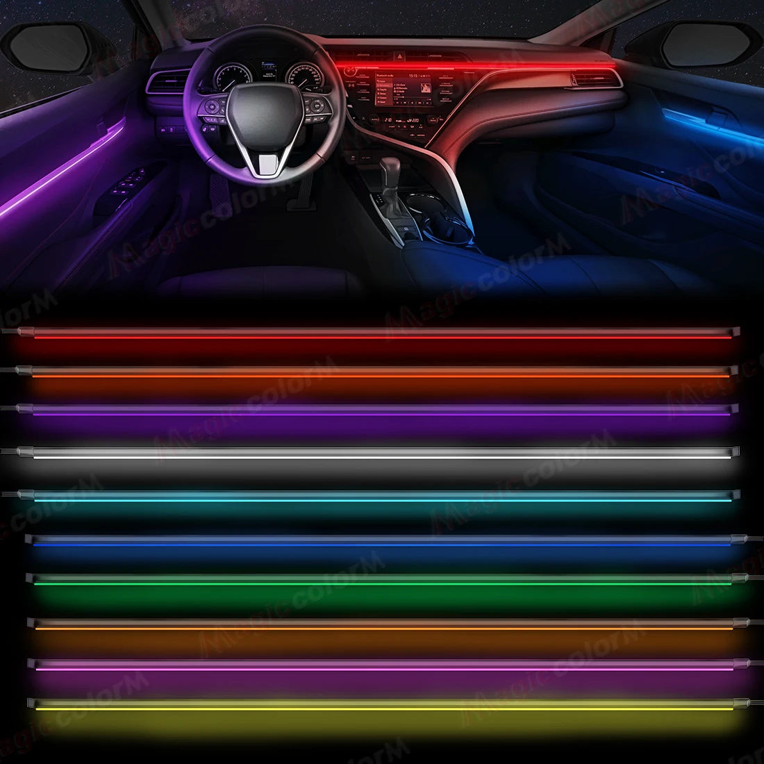 Car Interior Ambient LED Strip 110cm (43.3in), Universal DIY Flexible Cuttable Acrylic Lighting