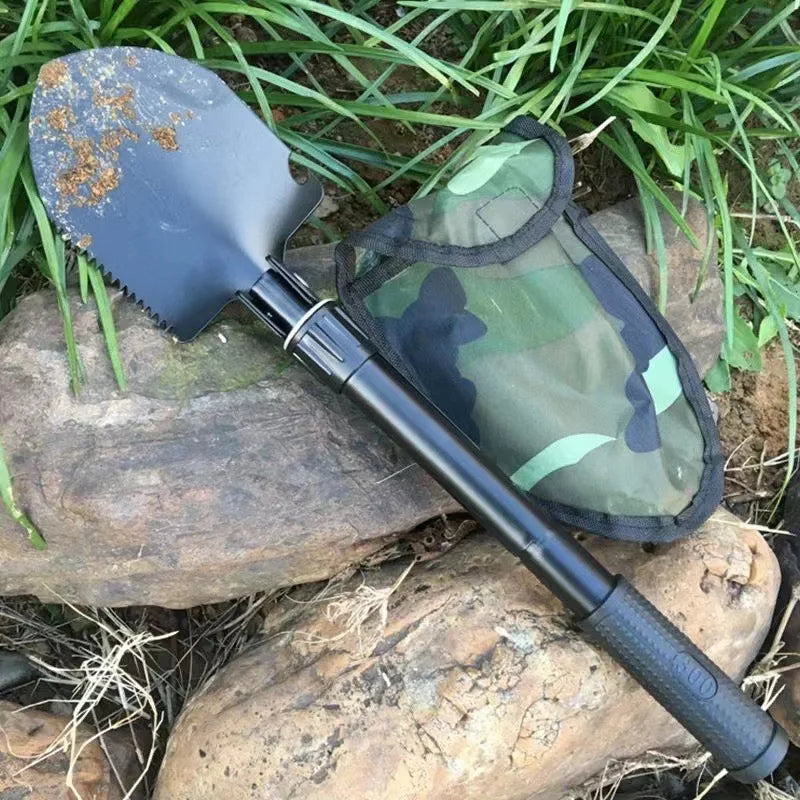 Compact Folding Camping Shovel – Military-Style Multi-Tool Pickaxe with Carry Pouch for Hiking, Hunting & Car Emergency